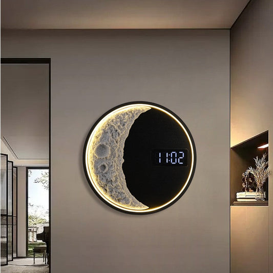 Modern Moon Wall Lamp with Decorative Clock Option